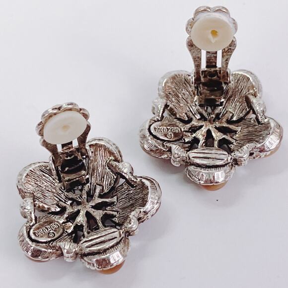 VTG Signed Graziano Southwestern Clip On Earrings Silver Tone Tiger Eye Glass - Picture 7 of 12